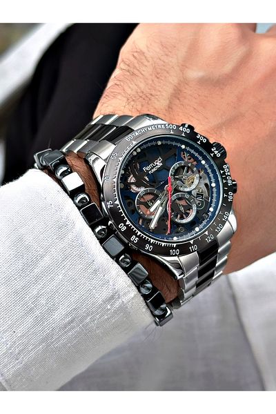 Ferrucci Silver Black Color Functions Active Men's Wrist Watch + BRACELET GIFT