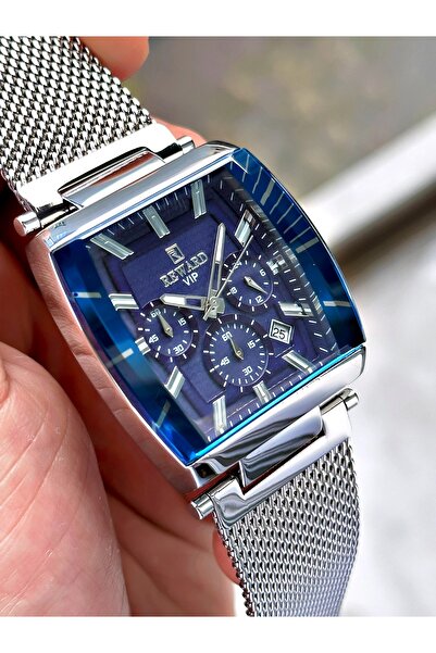 Reward Gümüş Renk Kare Aynalı Cam Lacivert Kadran Erkek Kol Saati + BİLEKLİK ...