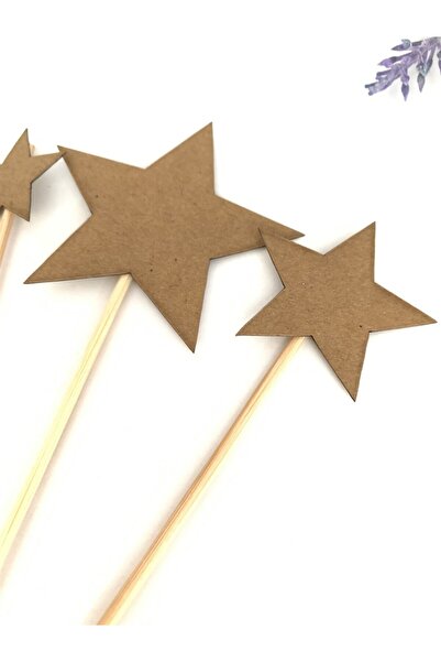 Partifabrik Kraft Kahverengi 5 Parça Yıldız Pasta Süsü Kürdan