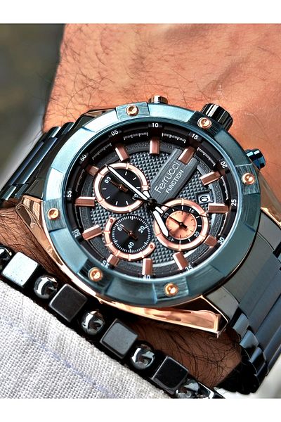 Ferrucci Blue Color Functions Active Steel Men's Wrist Watch + BRACELET GIFT