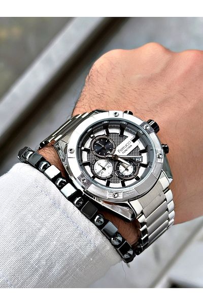 Ferrucci Silver Color Functions Active Steel Men's Wrist Watch + BRACELET WITH GIFT