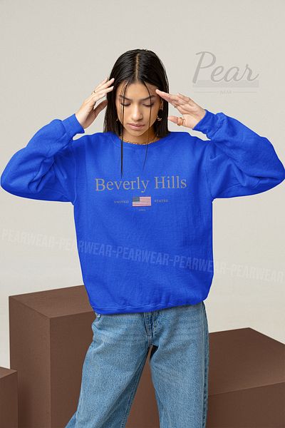 Pear Wear Дамски суитчър с 3 нишки с щампи Beverly Hills
