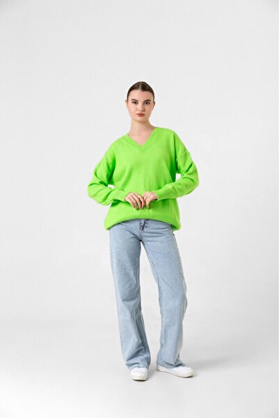 Benedetto Γυναικείο πουλόβερ με λαιμόκοψη V, Oversize, Basic Knitwear
