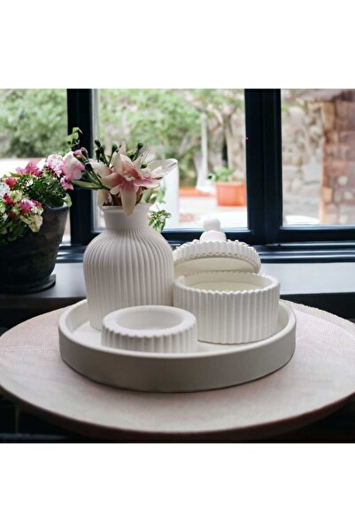 MELDUZA Oval tepsi&vazo&kutuda mum& tealight mumluk dekorasyon set