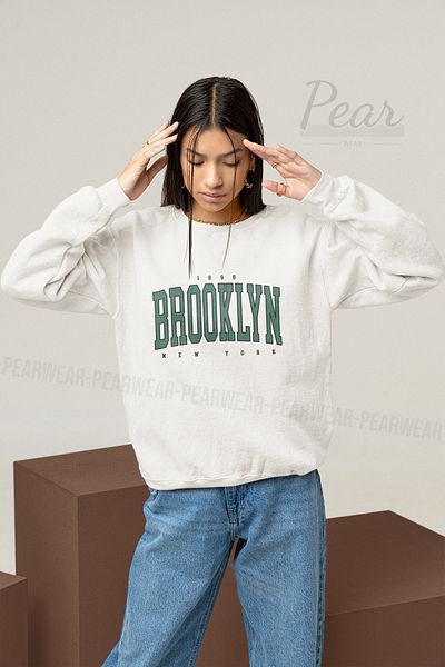 Pear Wear Hanorac oversize cu 3 fire de damă cu imprimeu Brooklyn