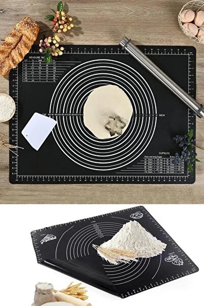 Sekiz8 3'lü Set Silikon Hamur Açma Matı & Pizza Hamur Börek Kesici & Hamur Kesme Spatulası