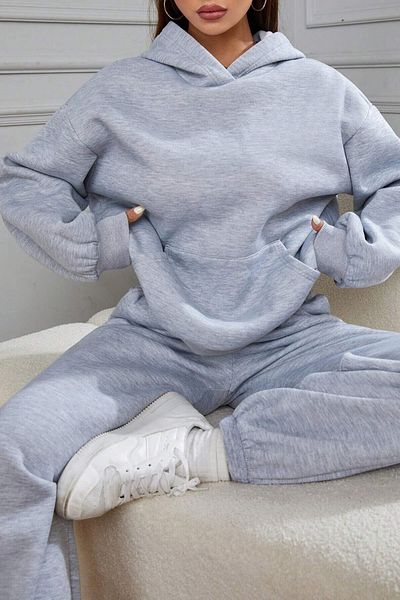 Garalio GARALIO Γυναικείο Σετ Φούτερ Oversize με κουκούλα Basic με βαμβακερή επένδυση