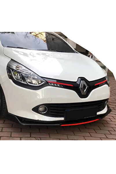 MKG Otomotiv Renault Clio 4 Mk4 Kırmızı Renkli Şeritli Dilli Ön Lip 4 Prç Parlak Siyah ABS 2012 - 2019