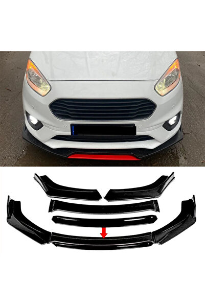 MKG Otomotiv Ford Tourneo Courier Siyah Renkli Şeritli Dilli Ön Lip 4 Prç Par...