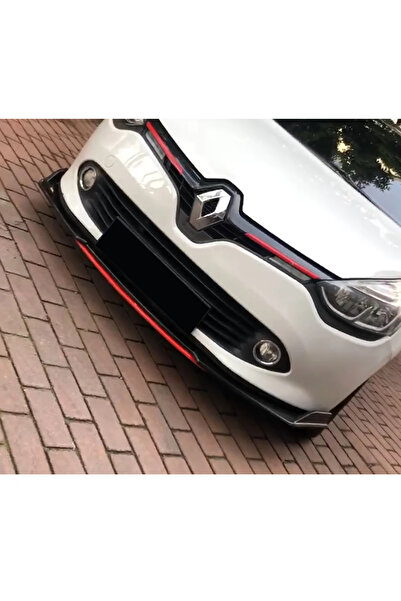 MKG Otomotiv Renault Clio 4 Mk4 Kırmızı Renkli Şeritli Dilli Ön Lip 4 Prç Parlak Siyah ABS 2012 - 2019