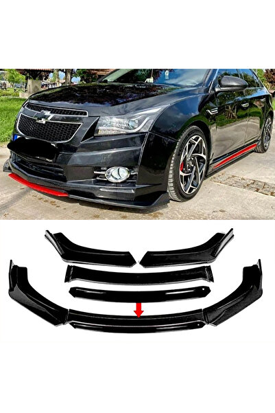 MKG Otomotiv Chevrolet Cruze Siyah Renkli Şeritli Dilli Ön Lip 4 Prç Parlak S...
