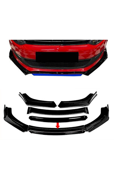 MKG Otomotiv Vw Jetta Mk6 Uyumlu Siyah Renkli Şeritli Dilli Ön Lip 4 Prç Parlak Siyah ABS