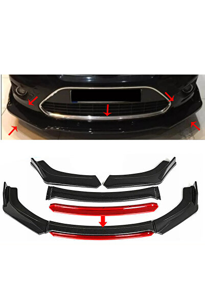 MKG Otomotiv Ford Focus Mk2 Kırmızı Renkli Şeritli Dilli Ön Lip 4 Prç Parlak ...