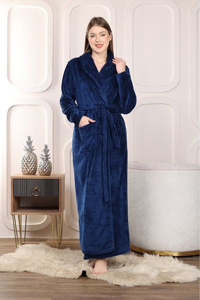 mervemoda Női Indigo Welsoft kiváló minőségű hosszú köntös