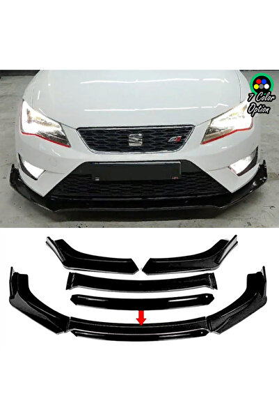 MKG Otomotiv Seat Leon Fr Siyah Renkli Şeritli Dilli Ön Lip 4 Prç Parlak Siya...