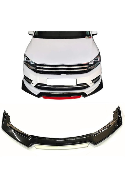 MKG Otomotiv Vw Caddy Uyumlu Şeritli Dilli Ön Lip 4 Prç Parlak Siyah ABS 2010...