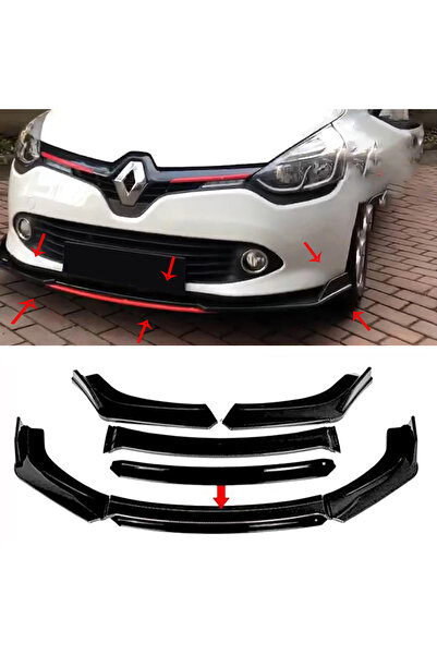 MKG Otomotiv Renault Clio 4 Mk4 Siyah Renkli Şeritli Dilli Ön Lip 4 Prç Parla...
