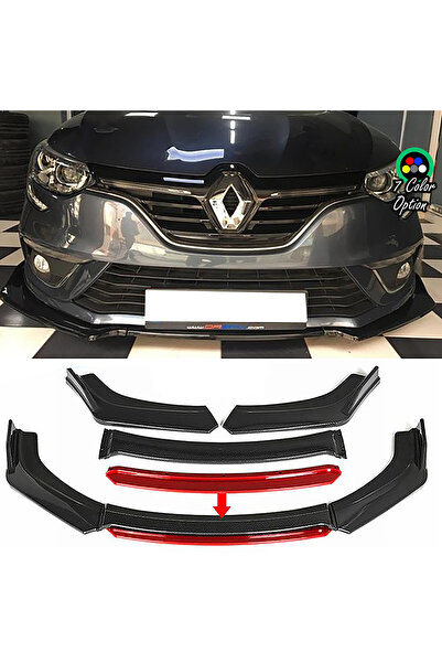 MKG Otomotiv Renault Megane MK4 Kırmızı Renkli Şeritli Dilli Ön Lip 4 Prç Par...