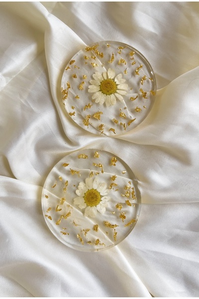 Beliert قاعدة أكواب بتصميم خاص من البابونج المجفف الحقيقي (مزدوج)