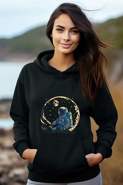 ADA BEBEK ÇOCUK Дамски суитшърт с качулка Cotton Thinker Astronaut