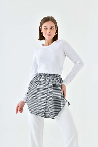 mirach Gingham Black and White Shirt Skirt Poplin Cotton Shirt Look Skirt Tunic Insert Lengthening Hijab