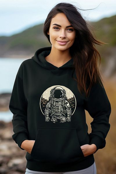 ADA BEBEK ÇOCUK Дамски суитшърт с качулка от памук Astronaut World