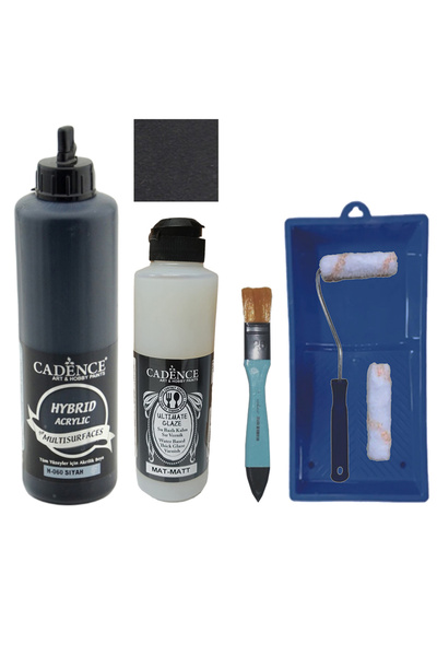 Cadence Mobilya Boyası-Cadence Multisurface H-060 Siyah 500Ml Ultimate Vernik Mat 250Ml Saten Rulo Set