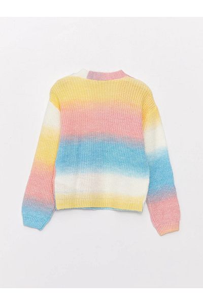 LC Waikiki LCW Kids V-neck Color Blocked Long Sleeve Girl's Knitwear Cardigan
