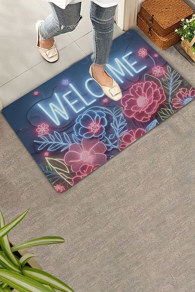 Valerine Life Изтривалка за врата с неонови лилии и цветя 45x70 см