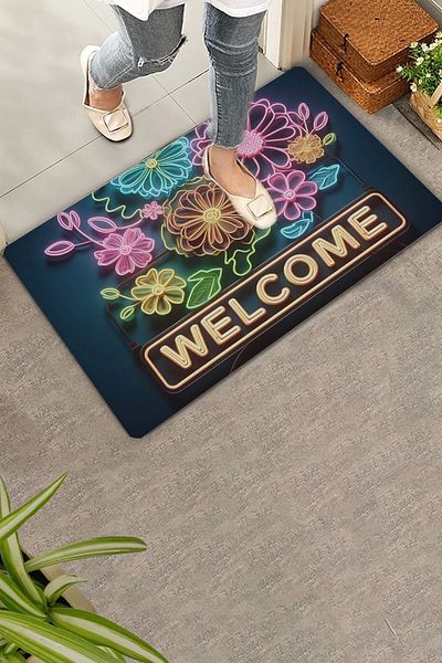 Valerine Life Neon Daisy Flowers Welcome Door Mat 45x70cm