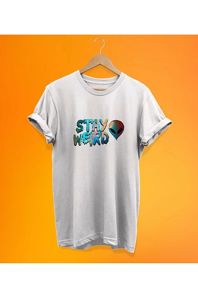 remonz Μπλουζάκι Stay Weird με στάμπα λευκό, 100% βαμβάκι, Oversize, μεγάλο μέγεθος