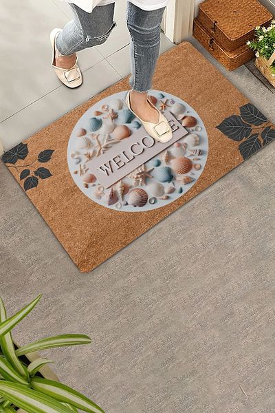 Valerine Life Mussel Shell and Leaf Patterned Welcome Door Mat 45x70cm