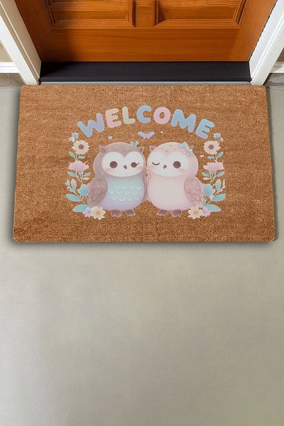 Valerine Life Cute Owl Pair Welcome Door Mat 45x70cm