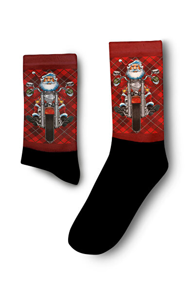 Genel Markalar Motorcu Noel Baba Ekose Noel Yılbaşı Çorabı - Unisex
