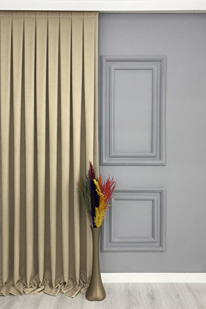 VANESSA PERDE Düz Keten Zemin Salon ve Yatak Odası Fon Perde 1/3 Sık Pileli Ü...