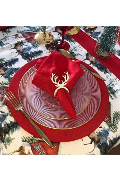 Masalsı Concept Çift taraflı Dekoratif Yılbaşı Peçetelik 6'lı Geyik motifli G...