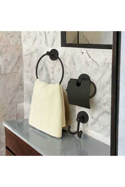 Egem Home Yapışkanlı Banyo Aksesuar Seti Yuvarlak Havluluk Kapaklı Tuvalet Ka...