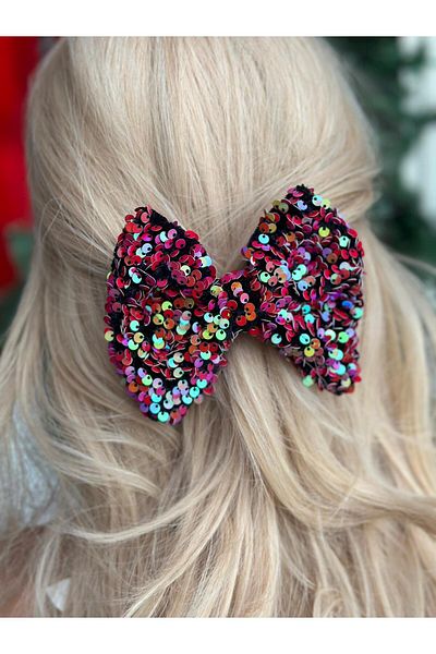 QUEEN AKSESUAR New trend luxury shiny light up rotary pink red sequin velvet big bow metal clip buckle no2