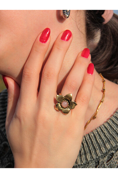 esha الحجر الطبيعي الكوارتز الوردي الحجر الطبيعي نموذج زهرة أصيلة المرأة حلقة قابلة للتعديل