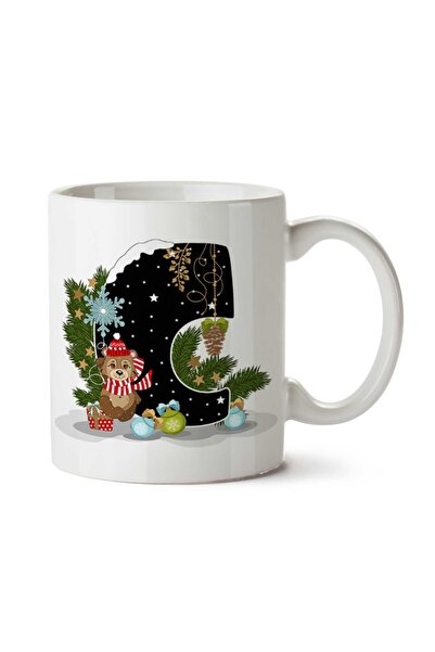 ART HEDİYE كوب مخصص مطبوع عليه حرف C لعيد الميلاد المجيد للعام الجديد