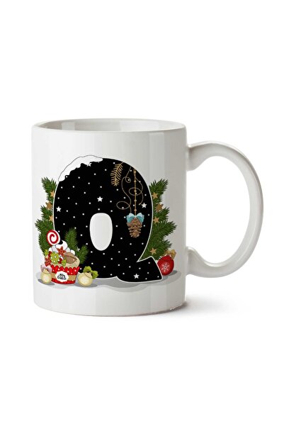 ART HEDİYE كوب مخصص مطبوع عليه حرف Q لعيد الميلاد المجيد للعام الجديد