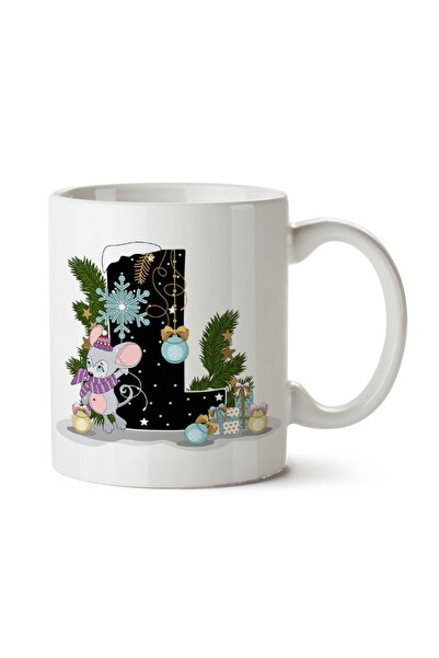 ART HEDİYE كوب مطبوع عليه حرف L مخصص لعيد الميلاد المجيد للعام الجديد