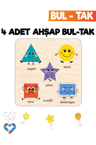esatoys Eğitici 4 Adet Bul-Tak Oyuncak Taşıtlar, Rakamlar, Geometrik Şekiller ve Orman Hayvanları