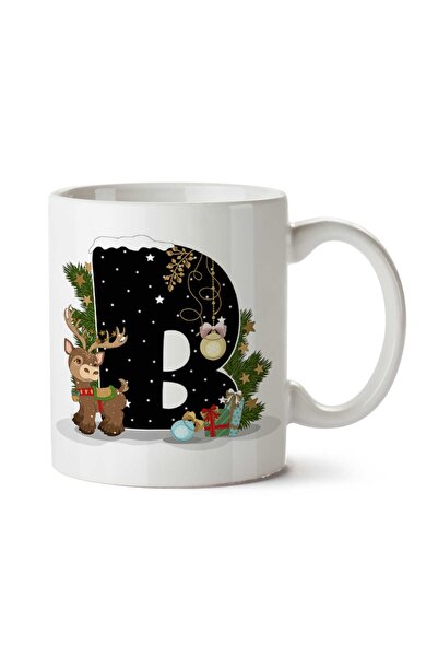 ART HEDİYE كوب مخصص مطبوع عليه حرف B لعيد الميلاد المجيد للعام الجديد