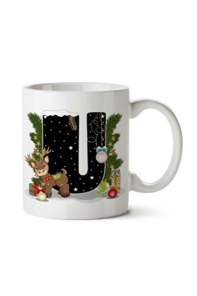 ART HEDİYE كوب مخصص مطبوع عليه حرف U لعيد الميلاد المجيد للعام الجديد