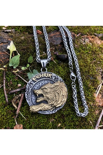 Viking Odin Nordic Fenrir Written Scandinavian Vegvisir Embroidered Tarnish & Stainless 316L Steel Men's Necklace