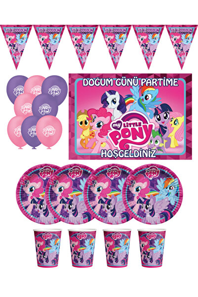 Parti Karnavalı PONY My Little Pony 35x50 Cm Afişli ve Flamalı 16 Kişilik Doğ...