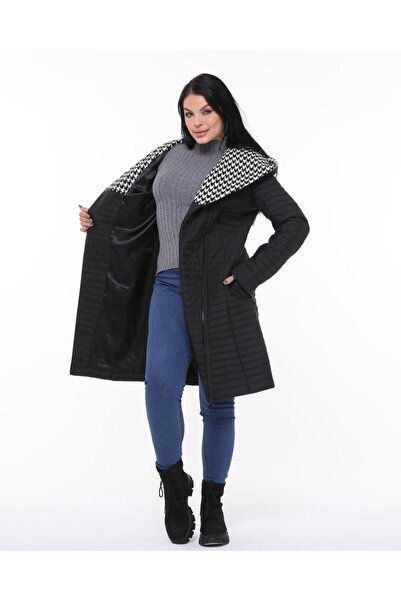 Cristina Krátký nafukovací límec kostkovaný kabát se vzorem černý