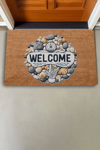 Valerine Life Pebbles and Compass Welcome Door Mat 45x70cm