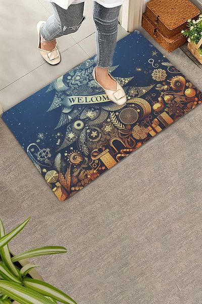 Valerine Life Πρωτοχρονιάτικο Χριστουγεννιάτικο Πεύκο και Δώρα Welcome Door Mat 45x70cm
